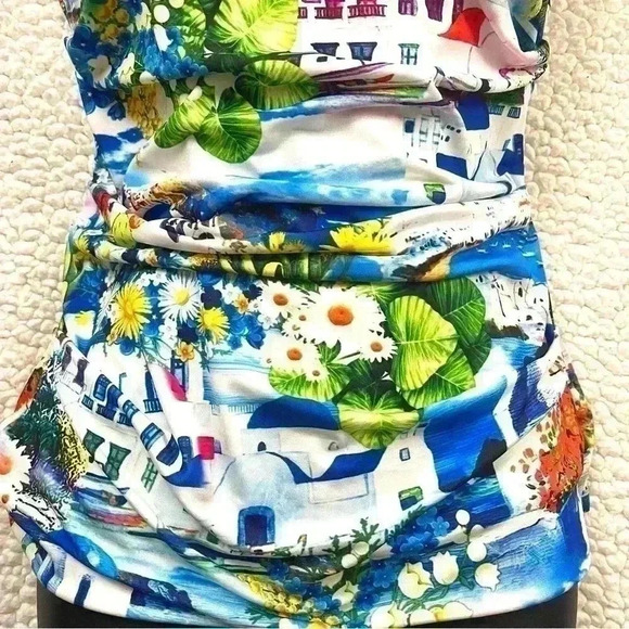 Boston Proper Cold Shoulder Rouge 3/4 Sleeve Cowl Neckline Tropical Top Size XS - Picture 4 of 15